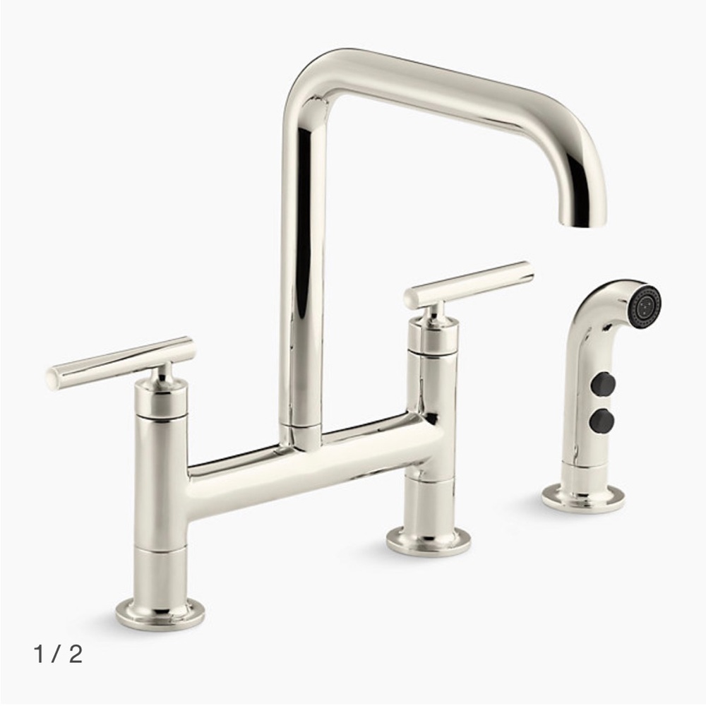 Brand New Kohler Purist Bridge Faucet with Side Spray Polished Nickel